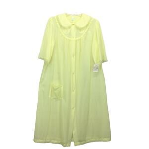 Vtg Nancy King Lingerie Housecoat Women's M Short Sleeve Lace Trim Button Front